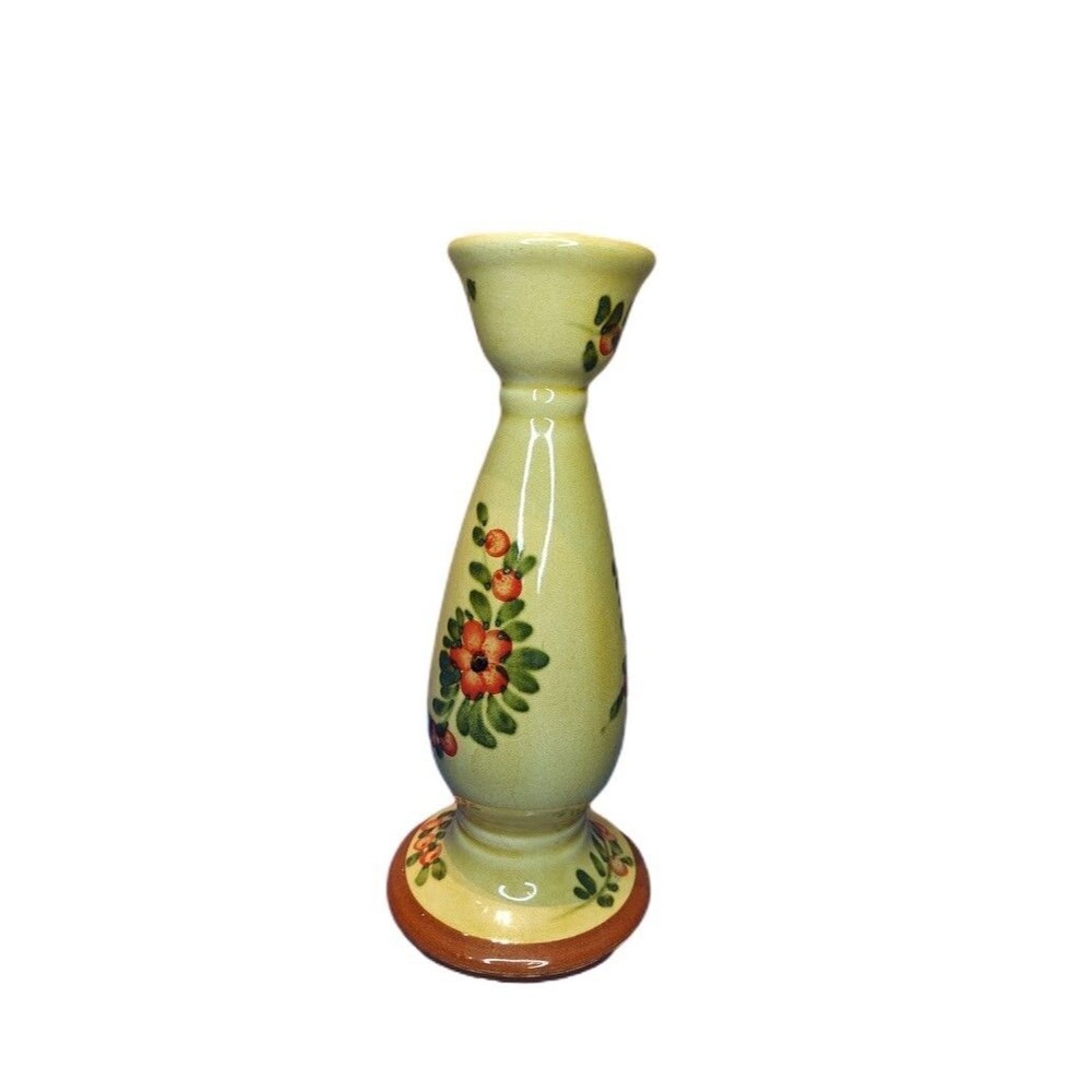 PIZZATO Candlestick Holder 10in Yellow Floral Ceramic Hand Painted Italian - Picture 2 of 5
